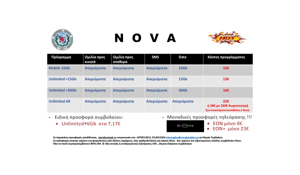Προσφορά της Nova για τα μέλη της ΠΟΜΕΝΣ